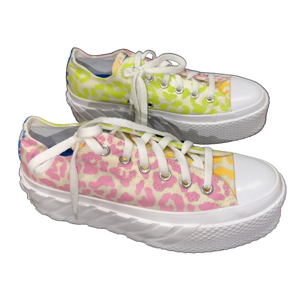 Converse Platform Leopard Print Sneakers Pink Neon Women’s 8 - Picture 3 of 8